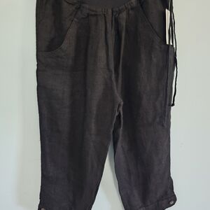 Hard Tail Black 100% Linen Capris Size XS